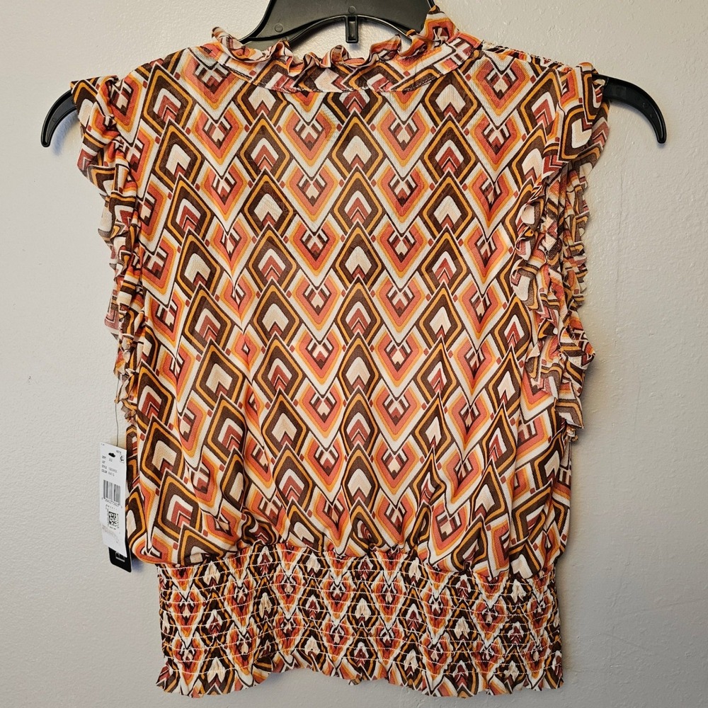 BCX Womens 2 pc Geometric Mesh Sleeveless Smocked Waist Blouse with cami Small - Picture 12 of 12